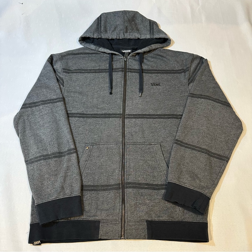 Vans Gray Striped Full Zip Hoodie Mens Large Skate Casual
